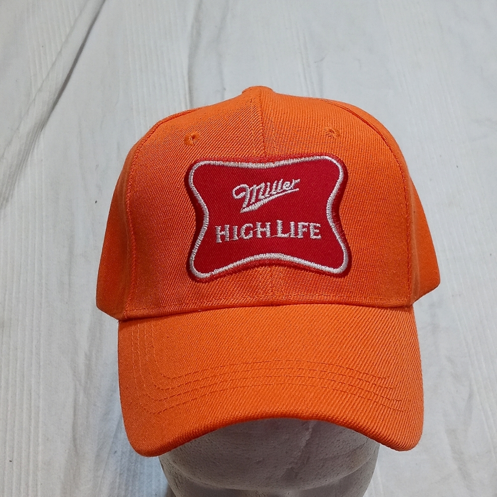 NEW MILLER HIGH LIFE BEER BASEBALL HAT BLAZE ORANGE CAP ADJUSTABLE
